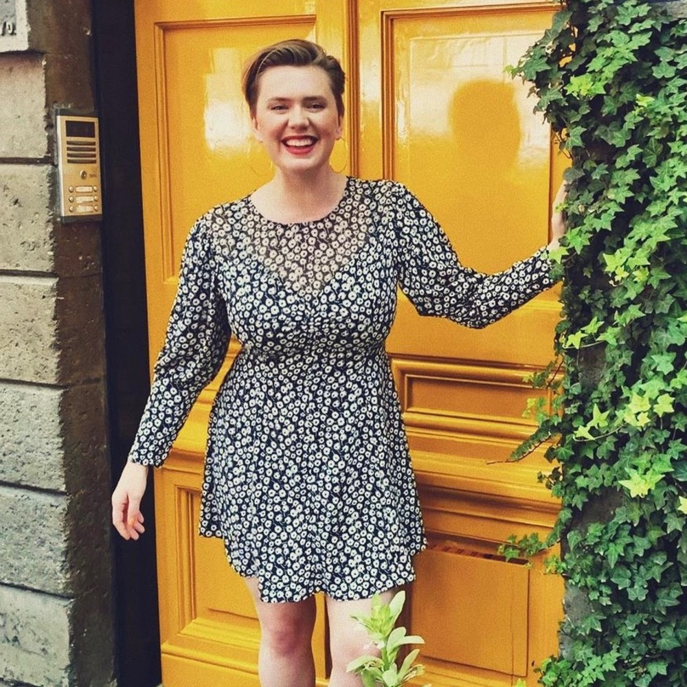 Topshop Black & White Floral Flounce Dress